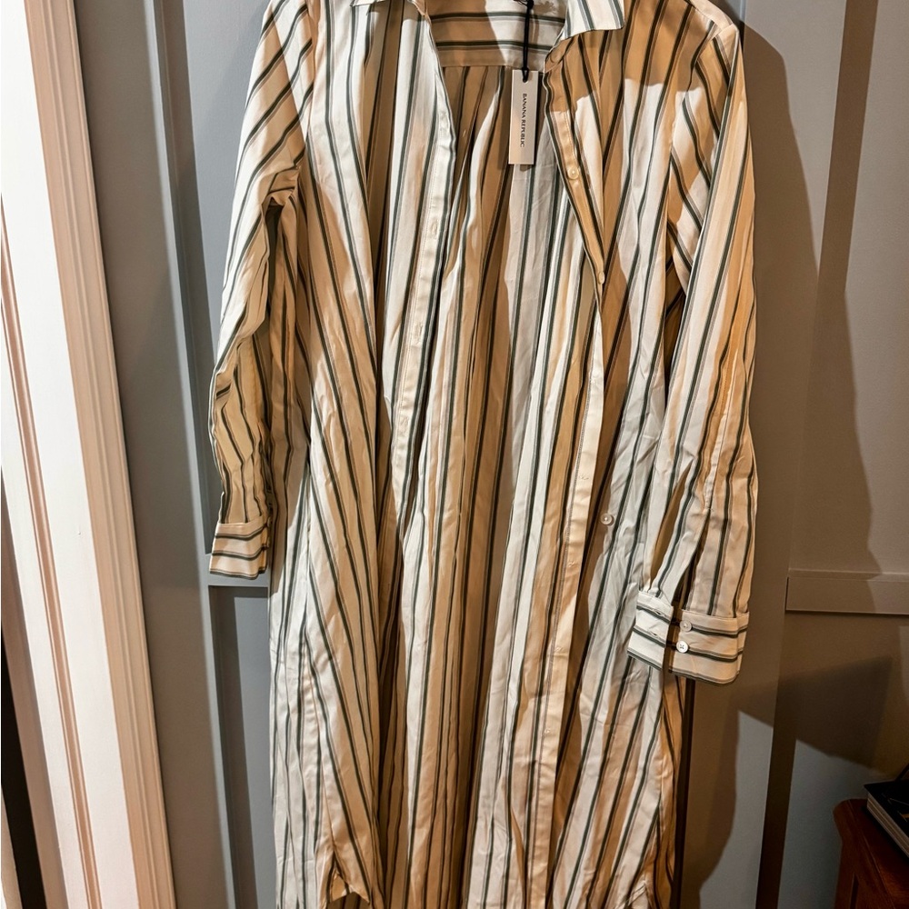 Banana Republic cotton Striped asymmetrical Shirt Dress - Cream and Green